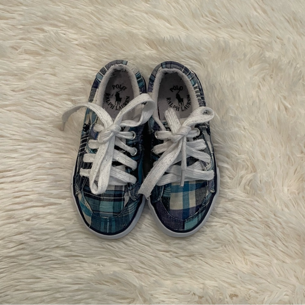 Polo Ralph Lauren Kids’ Blue Plaid Canvas Sneakers
